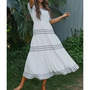 PetalLush White Half Sleeves V Neck Embroidery Maxi dress. Brand new with tag